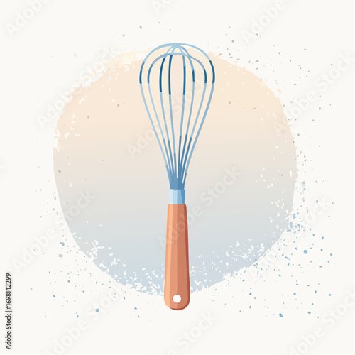 Blue Whisk With Wooden Handle On Beige Background