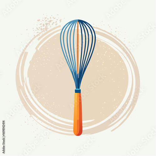 Blue Whisk With Orange Handle On Beige Background