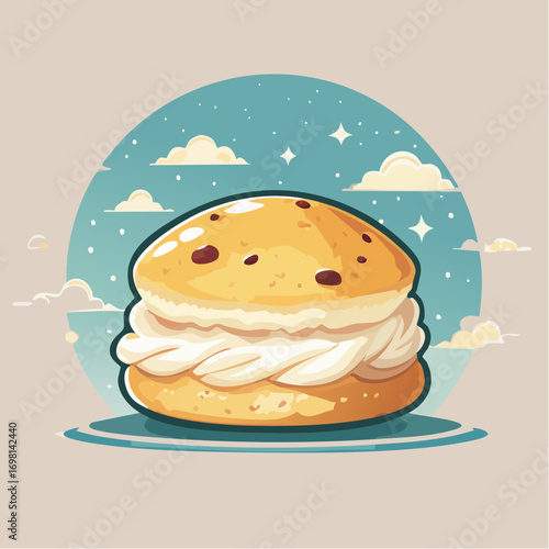 Pixel Art Cream Puff Pastry With Chocolate Chips And Cloud Background