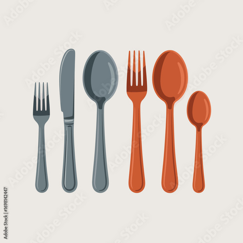 Set Of Five Cutlery Items Including Forks Knives And Spoons Keywords: cutlery, silverware, fork