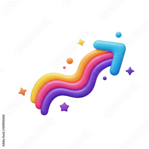 Wavy arrow with vibrant gradients soaring upwards against a stark black background