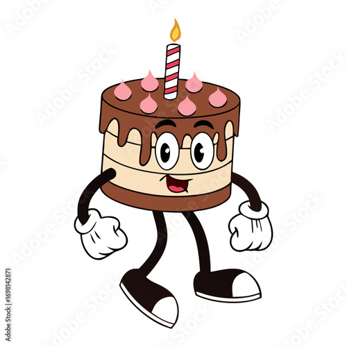 Funny Cartoon Birthday Cake Vector Illustration 