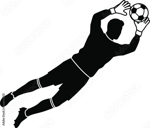 soccer player diving for ball silhouette on transparent background