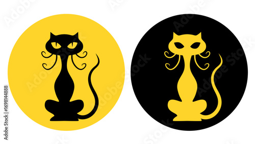 Black cat. Character for Halloween. Vector clipart isolated on white background.