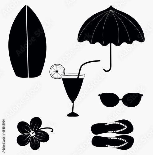 Summer beach vacation icons set