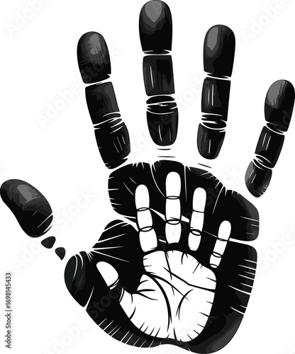 Black and white handprint illustration, adult and child hand overlap, symbol of protection, family bond, unity, growth, connection, human hand vector art