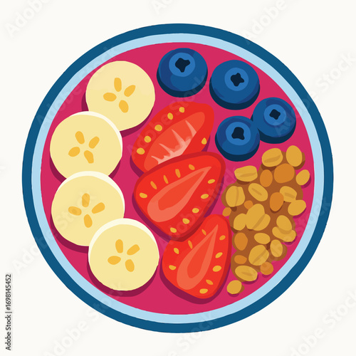 Healthy Breakfast Bowl with Berries, Banana, and Granola - Top View