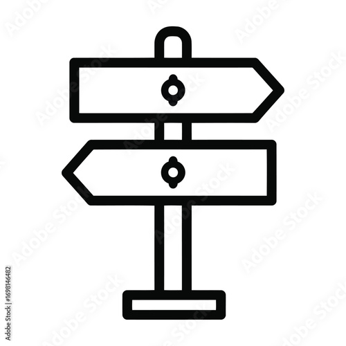 Directional signpost icon pointing left and right for navigation and choices white background