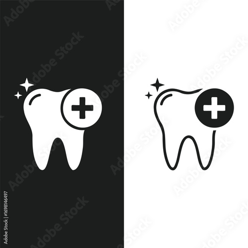 Dental Health Icon Clean Tooth Design with a Plus Symbol for Healthcare and Oral Hygiene