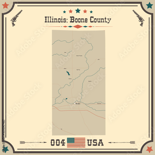 Large and accurate map of Boone County, Illinois, USA with vintage colors.