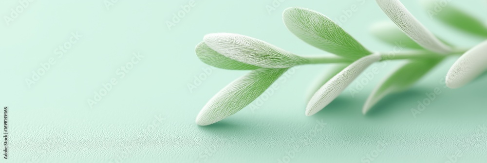 Obraz premium Green leaf branch on soft pastel background, close-up view, nature concept