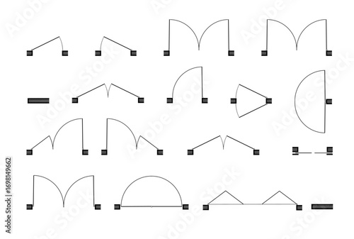 Doors for floor plan top view. Architectural icons for interior project. Construction graphic design element. Vector