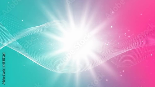 Abstract light burst with flowing lines on a teal to magenta gradient background