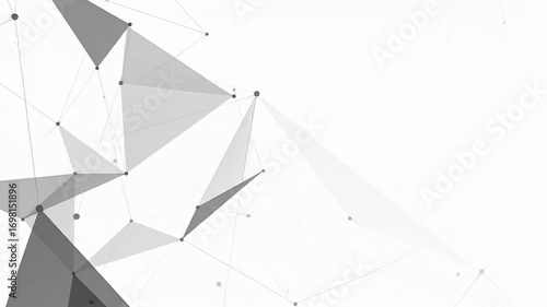 Geometric design with interconnected gray shapes and lines over a white background