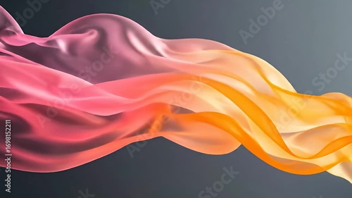 Abstract flowing fabric in hues of pink and orange against a dark, blurred background