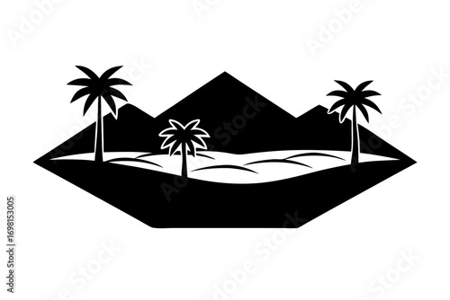 Desert oasis landscape silhouette vector illustration