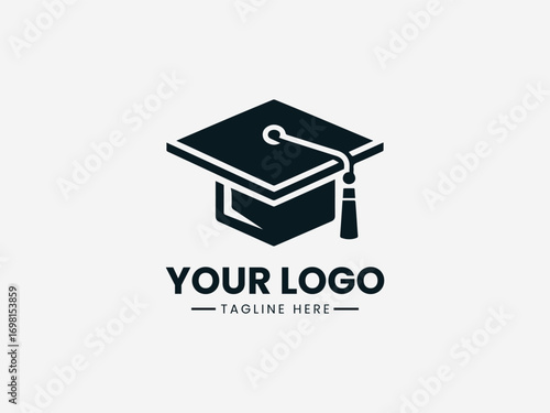 Minimalist graduation cap vector logo design for education and academic achievement