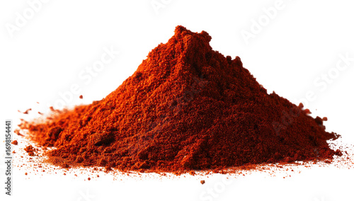 Fototapeta Naklejka Na Ścianę i Meble -  A conical pile of vibrant red spice powder sits atop a textured surface