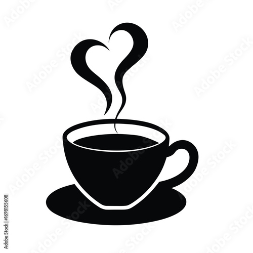 Cup of Coffee with Heart Steam Silhouette Design