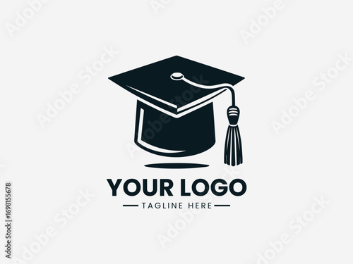 Minimalist graduation cap vector logo design for education and academic achievement