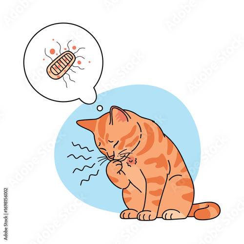 Orange tabby cat experiencing discomfort and itching possibly due to fleas or other tiny parasites affecting its fur and skin causing irritation