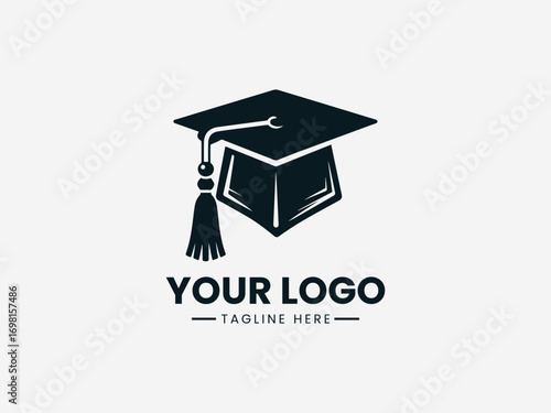 Minimalist graduation cap vector logo design for education and academic achievement