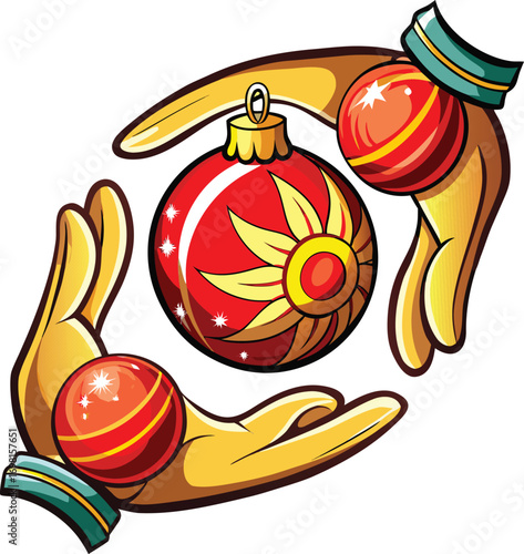 Christmas Community Volunteering Festive Hands Hold Ornament