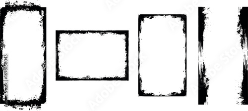 A versatile set of grunge-style rectangular frames featuring distressed, rough ink-stained borders perfect for graphic design projects