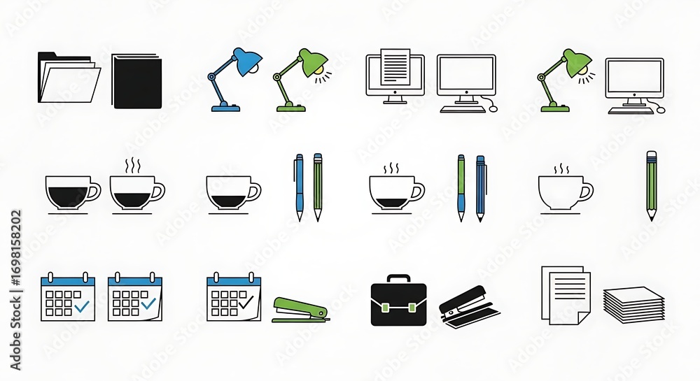 Organized office essentials in a crisp, modern style perfect for boosting productivity and creativity in any professional setting, ideal for business visuals