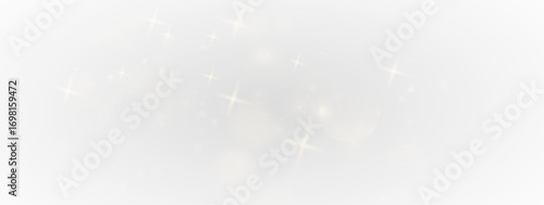 White dust sparkle with glowing light, bright glitter, and stardust particles for festive magical background png.