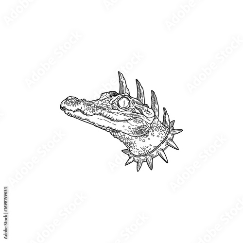 crocodile head with horns hand drawn illustration artwork