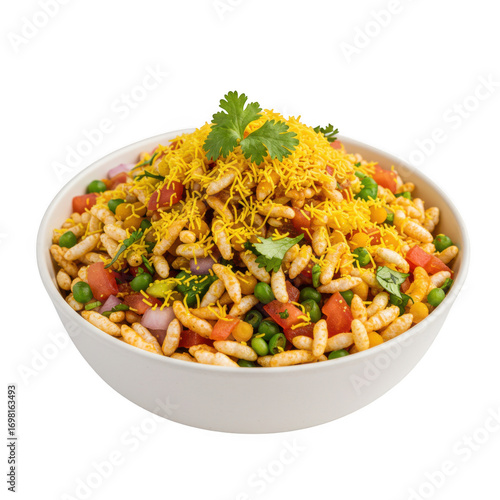 Bowl of bhel puri indian snack isolated on transparent background