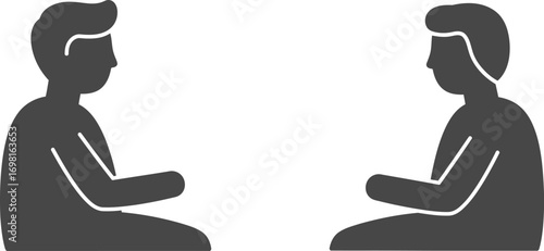 two people sitting facing each other silhouette on transparent background