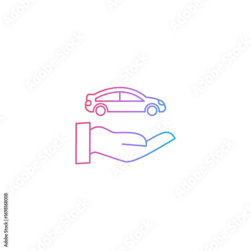 Gradient car on hand icon representing car insurance