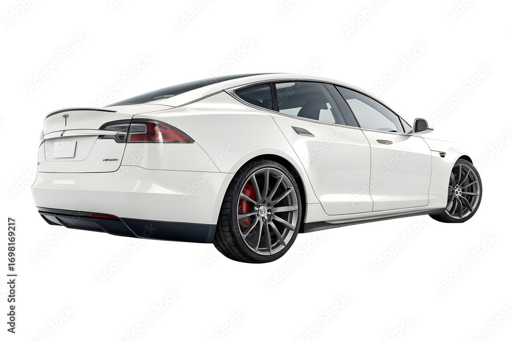 Obraz premium White Electric Car Rear View Isolated on Transparent Background