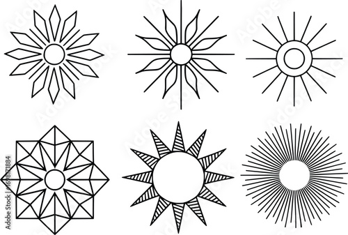 Geometric Sunburst Vector Icons – Minimalist Radiating Line Art Designs