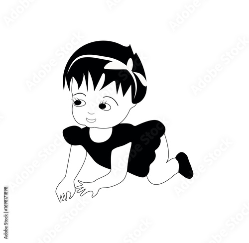 Cute baby girl crawling cartoon illustration