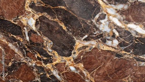 Detailed close-up of a marbled stone, with rich browns, golds, and whites