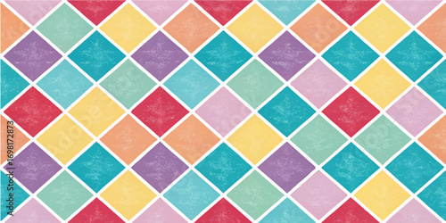Seamless colorful geometric pattern with squares and mosaic design