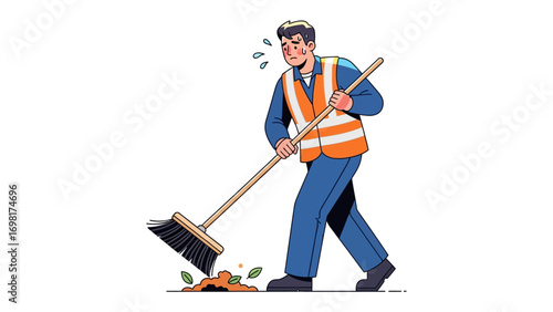 Sweeping the Street: An illustration captures the dedication of a street cleaner, diligently performing his duty with a broom in hand.