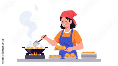 Culinary Artisan: A skilled culinary artist skillfully prepares and presents a delicious dish in a vibrant illustration, representing the art of cooking and the joy of culinary