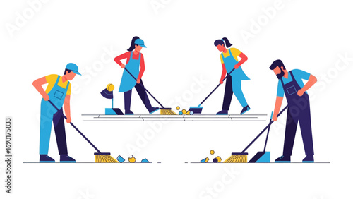 Clean Sweep: A team of dedicated individuals unites to maintain a clean and tidy environment. They showcase the importance of cleanliness and diligent maintenance.