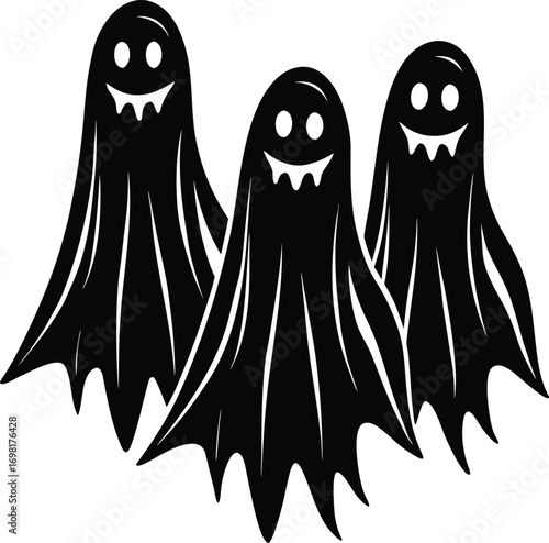 Ghost Halloween horror set line art silhouette vector illustration.