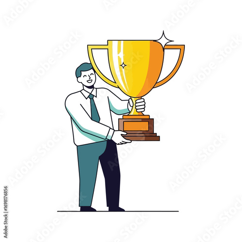 Vector art of man holding a golden trophy