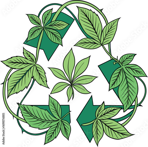 Sustainable recycling symbol with vibrant green leaves promoting environmental awareness and eco-friendly living
