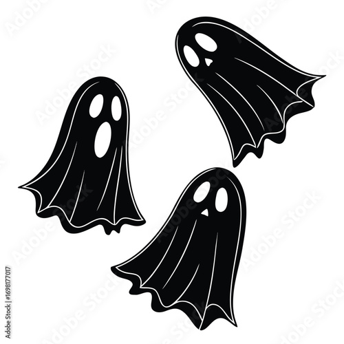 Ghost Halloween horror set line art silhouette vector illustration.