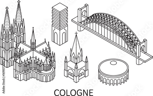 Isometric Cologne Skyline Vector Illustration with Cathedral, Bridge, and Tower Landmarks