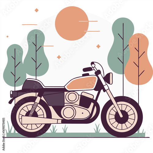 Retro motorcycle parked outdoors under a warm sun