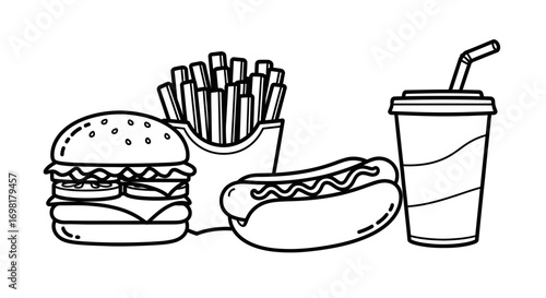 Cupcake and Ice Cream Line Art Vector Illustration