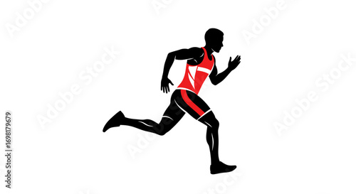 Stylized silhouette of a male athlete sprinting forward, a dynamic illustration representing speed, competition, and fitness for sports design